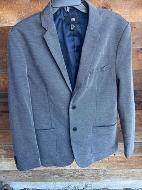H&M Men’s Gray Knit Sport Coat Blazer US 38R Slim Fit 2 Button Casual Jacket